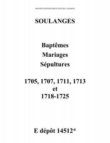 Soulanges. Baptêmes, mariages, sépultures 1705-1725
