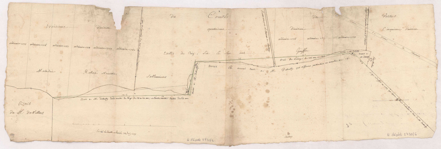 Ancien plan des 3eme et 4eme division de la forêt de Vertus, 1755.