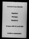 Vanault-le-Châtel. Baptêmes, mariages, sépultures 1691-1692