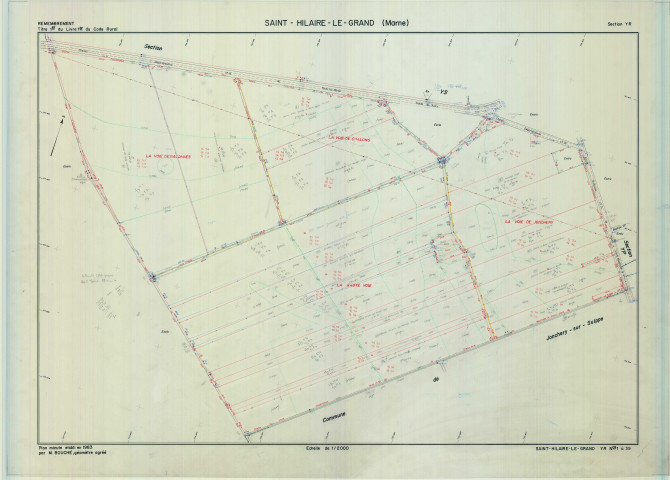 Saint-Hilaire-le-Grand (51486). Section YR échelle 1/2000, plan remembré pour 1983, plan régulier (calque)