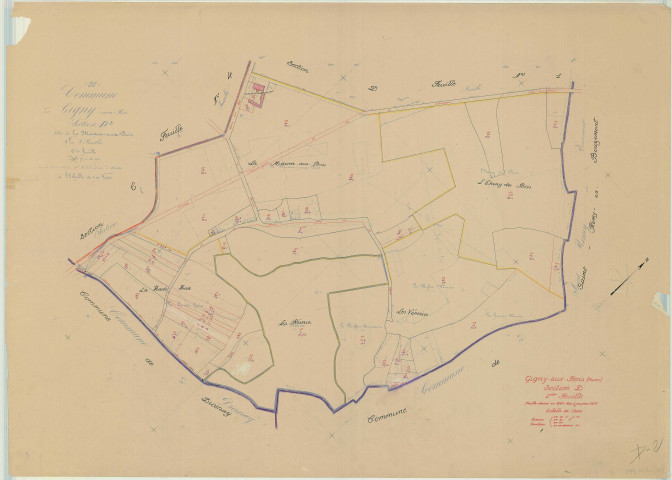 Gigny-Bussy (51270). Section D2 échelle 1/2000, plan mis à jour pour 1955 (ancienne commune de Bussy-aux-Bois (51096), plan non régulier (papier)