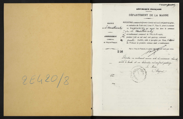 Meix-Tiercelin (Le). Naissances, mariages, décès 1914-1922 (reconstitutions)