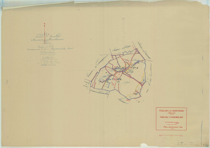 Vert-Toulon (51611). Tableau d'assemblage 3 échelle 1/10000, plan MIs à jour pour 1934, plan non régulier (papier)
