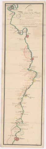 Carte du cours de la Meuse depuis Verdun jusqu'à Charleville, XVIIIè s.