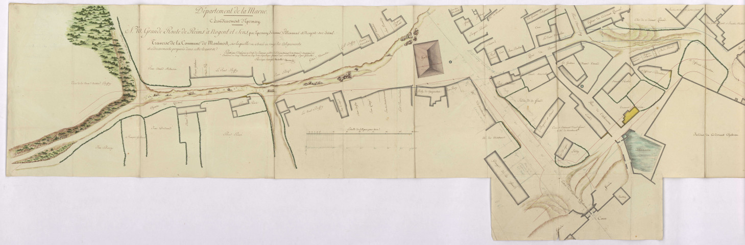 RN 51. Plan de la traverse de Montmort par Hurault, 1797.