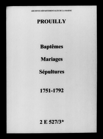Prouilly. Baptêmes, mariages, sépultures 1751-1792