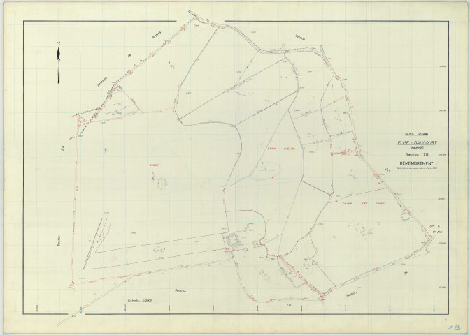 Élise-Daucourt (51228). Section ZB échelle 1/2000, plan remembré pour 1971, plan régulier (papier armé)