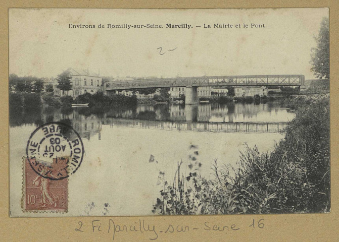 MARCILLY-SUR-SEINE. Environs de Romilly-sur-Seine. La Mairie et le Pont.
Ed Canlay-Chalopin.[vers 1916]