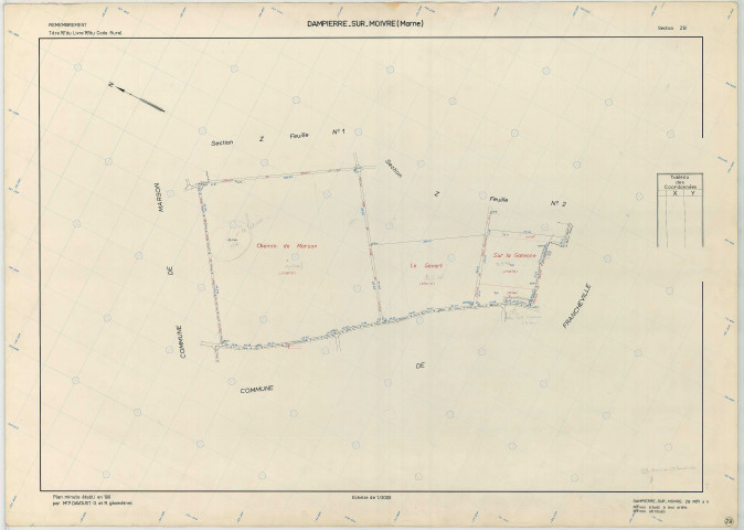 Dampierre-sur-Moivre (51208). Section ZB échelle 1/2000, plan remembré pour 1969, plan régulier (papier armé)