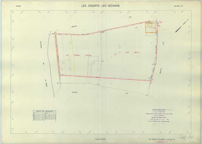 Essarts-lès-Sézanne (Les) (51235). Section ZM échelle 1/2000, plan remembré pour 01/01/1965, régulier avant 20/03/1980 (papier armé)