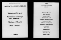 Chapelle-sous-Orbais (La). Naissances, mariages, décès, publications de mariage 1793-an X