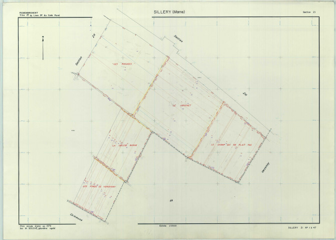 Sillery (51536). Section ZI échelle 1/2000, plan remembré pour 1965, plan régulier (papier armé).