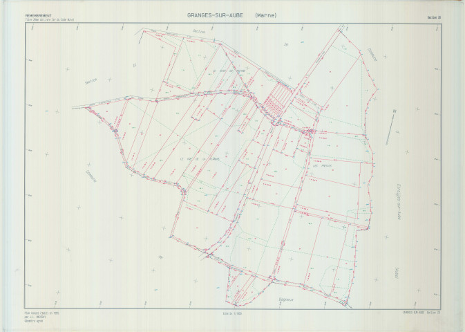 Granges-sur-Aube (51279). Section ZD échelle 1/1000, plan remembré pour 01/01/1995, plan régulier de qualité P4 (calque)