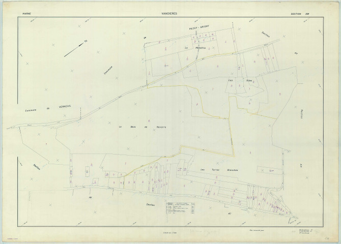 Vandières (51592). Section AW échelle 1/1000, plan renouvelé pour 1969, plan régulier (papier armé).
