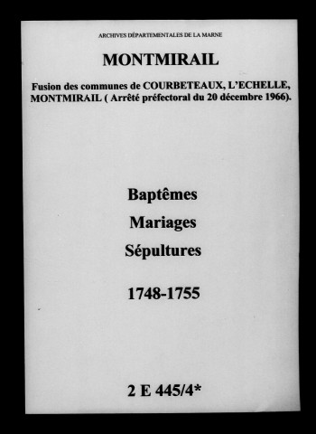 Montmirail. Baptêmes, mariages, sépultures 1748-1755