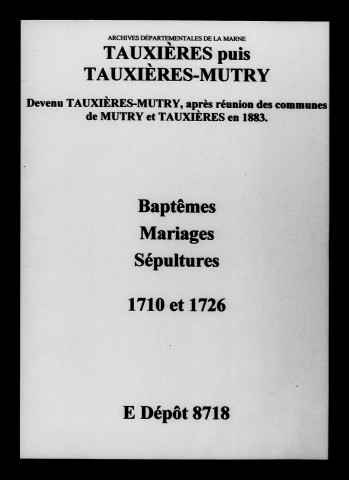 Tauxières. Baptêmes, mariages, sépultures 1710-1726