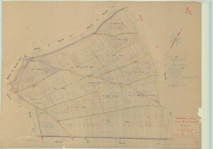 Lavannes (51318). Section B2 échelle 1/2500, plan mis à jour pour 1942, plan non régulier (papier).
