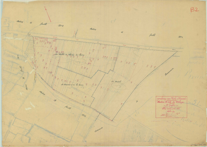 Jonchery-sur-Vesle (51308). Section B2 échelle 1/1250, plan mis à jour pour 1934, plan non régulier (papier).