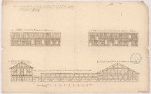 Abbaye de Moiremont. Profils et élévation des deux faces du corps de logis de la ferme de Dampierre-sur-Auve, XVII-XVIIIème.