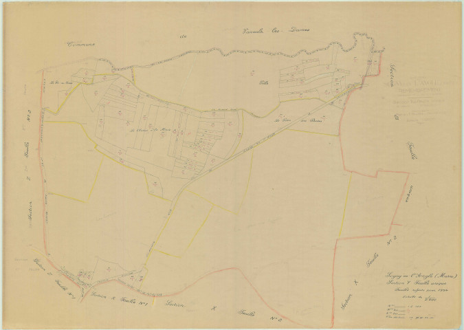 Sogny-en-l'Angle (51539). Section Y1 2 échelle 1/2000, plan remembré pour 1954 (section Y1 2e partie), plan régulier (papier)