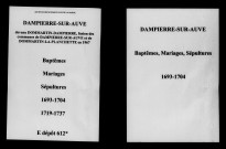 Dampierre-sur-Auve. Baptêmes, mariages, sépultures 1693-1737