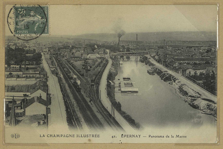 ÉPERNAY. La Champagne illustrée-42-Épernay-Panorama de la Marne. (75 - Paris E. Le Deley). [vers 1913] 