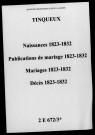 Tinqueux. Naissances, publications de mariage, mariages, décès 1823-1832