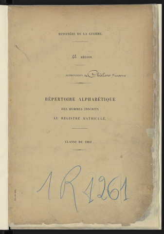 Répertoire alphabétique des registres matricules