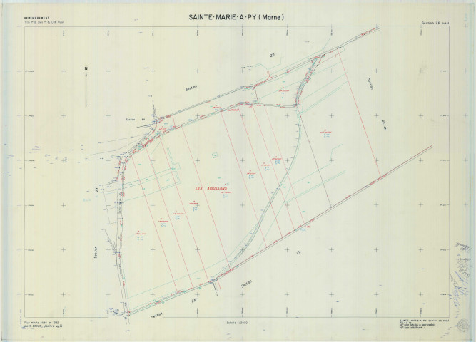 Sainte-Marie-à-Py (51501). Section ZE 2 échelle 1/2000, plan remembré pour 1982 (partie ouest), plan régulier (calque)