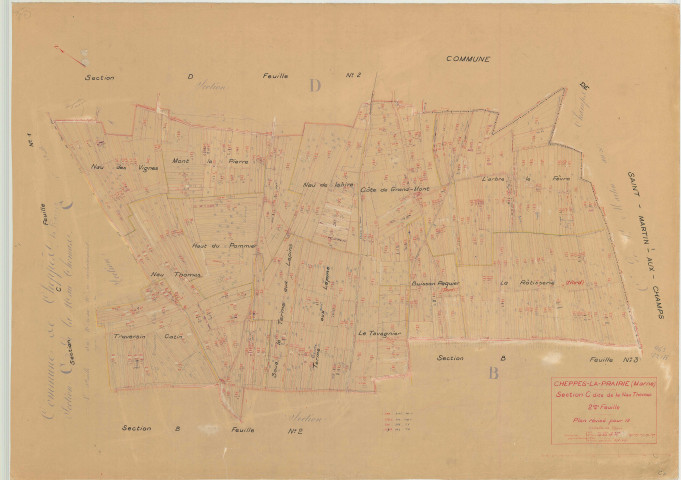 Cheppes-la-Prairie (51148). Section C2 échelle 1/2500, plan mis à jour pour 1949, plan non régulier (papier)