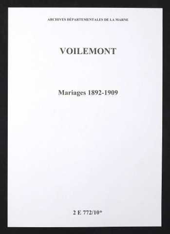 Voilemont. Mariages 1892-1909