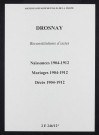 Drosnay. Naissances, mariages, décès 1904-1912 (reconstitutions)