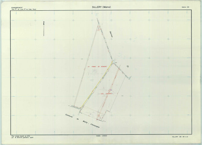 Sillery (51536). Section ZM échelle 1/2000, plan remembré pour 1965, plan régulier (papier armé).