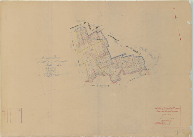 Heiltz-le-Maurupt (51289). Section D2 échelle 1/2500, plan mis à jour pour 1943, plan non régulier (papier)