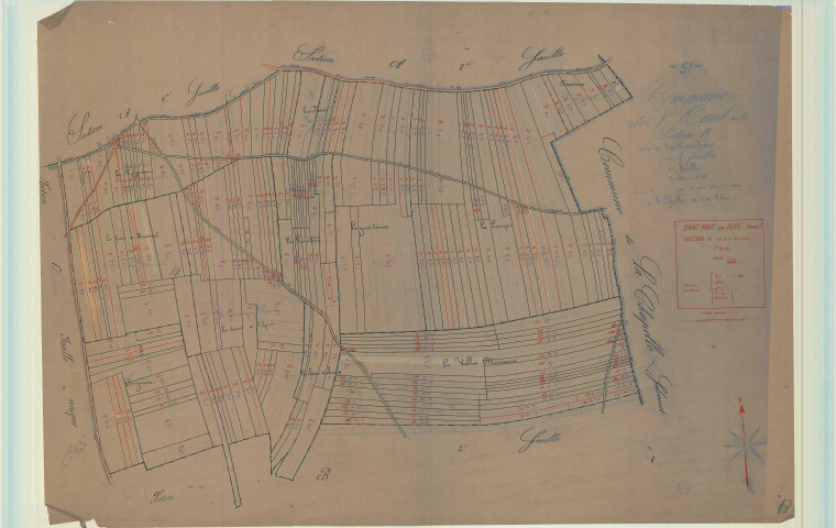 Saint-Mard-sur-Auve (51498). Section B1 échelle 1/2500, plan mis à jour pour 1933, plan non régulier (calque)