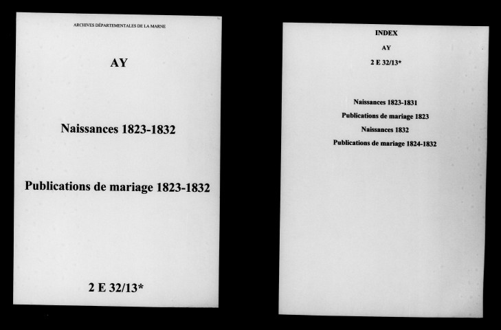 Ay. Naissances, publications de mariage 1823-1832