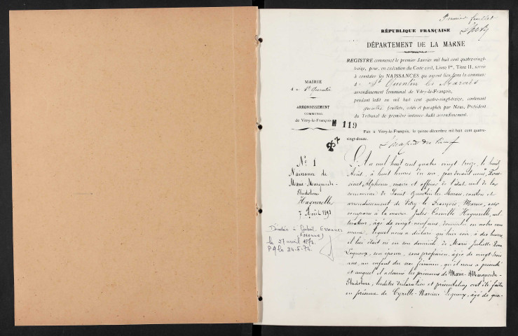 Saint-Quentin-les-Marais. Naissances, mariages, décès 1893-1905 (reconstitutions)