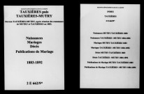 Tauxières. Mutry. Tauxières-Mutry. Naissances, mariages, décès, publications de mariage 1883-1892