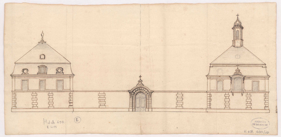 Bâtiment de l'hôtel Dieu : plans, élévations, 1738.