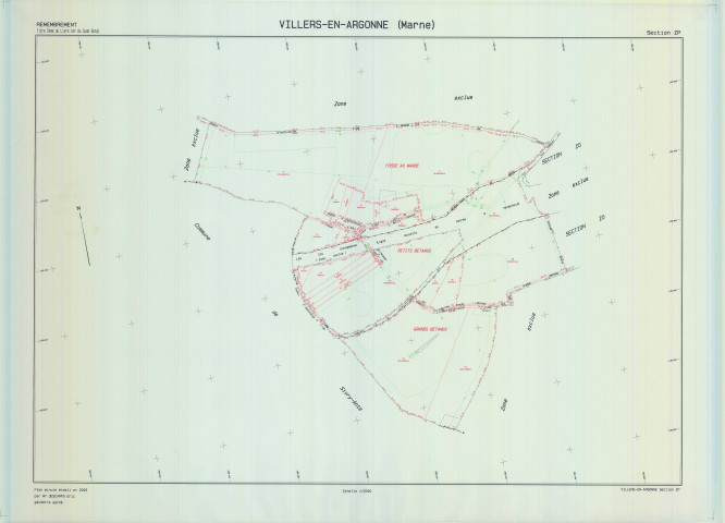 Villers-en-Argonne (51632). Section ZP échelle 1/2000, plan remembré pour 2009, plan régulier (calque)