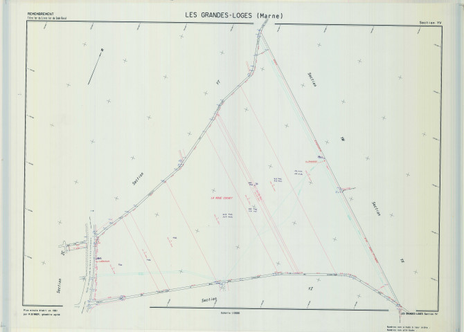 Grandes-Loges (Les) (51278). Section YV échelle 1/2000, plan remembré pour 1991, plan régulier (calque)