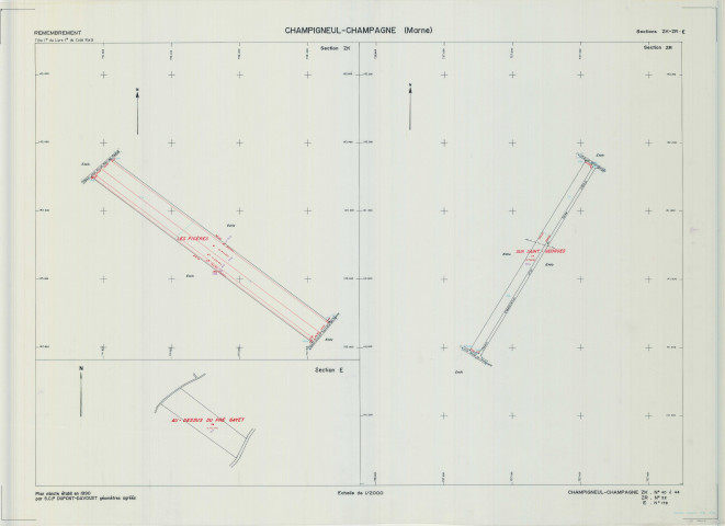Champigneul-Champagne (51117). Section ZK ZR échelle 1/2000, plan remembré pour 1990 (contient section ZR et E), plan régulier (calque)