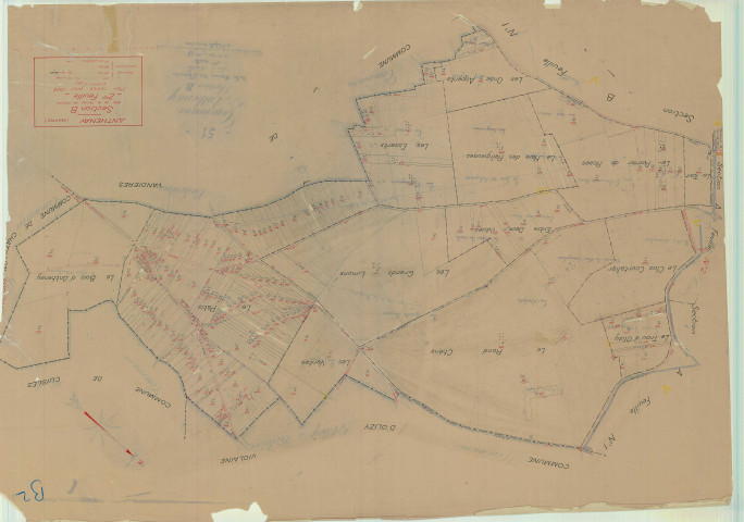 Anthenay (51012). Section B2 échelle 1/2500, plan mis à jour pour 1935, plan non régulier (papier).