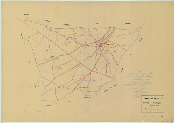 Somme-Yèvre (51549). Tableau d'assemblage échelle 1/10000, plan mis à jour pour 1945, plan non régulier (papier)
