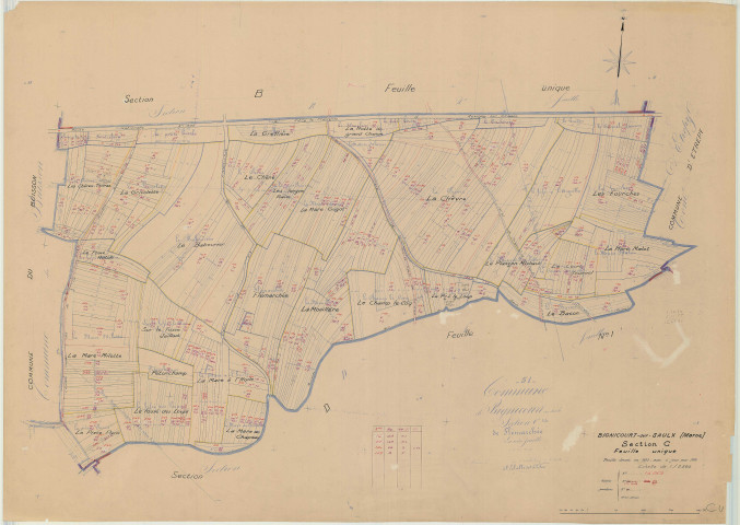 Bignicourt-sur-Saulx (51060). Section C échelle 1/2500, plan mis à jour pour 1958, plan non régulier (papier)