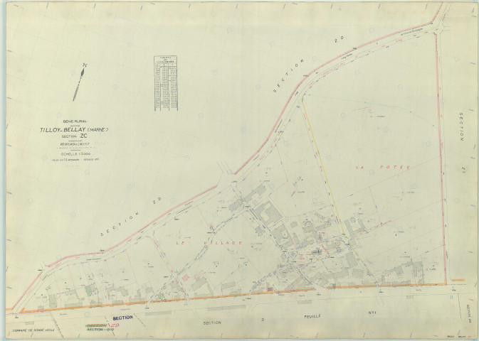 Tilloy-et-Bellay (51572). Section ZC 2 échelle 1/1000, plan remembré pour 1963, plan régulier (papier armé)
