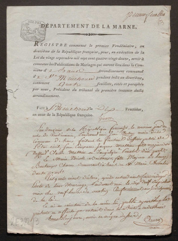 Hans. Publications de mariage an XII-1927