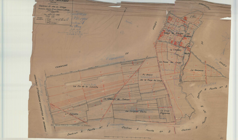 Chaintrix-Bierges (51107). Section D échelle 1/2500, plan mis à jour pour 1932 (ancienne section A1 de la commune de Bierges), plan non régulier (calque)