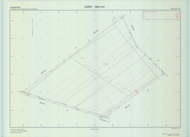 Sarry (51525). Section YM échelle 1/2000, plan remembré pour 2014, plan régulier (calque)