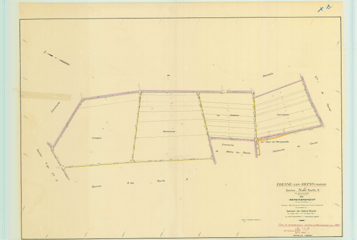 Bourgogne-Fresne (51075). Section X1 échelle 1/2000, plan remembré pour 1956, plan régulier (papier).